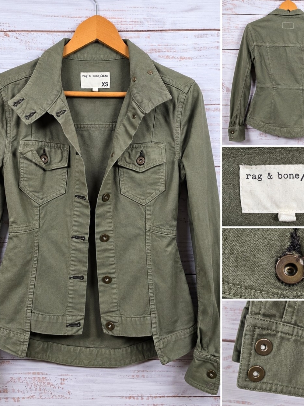 Rag & Bone JEAN women's olive green military-inspired utility jacket, size XS.